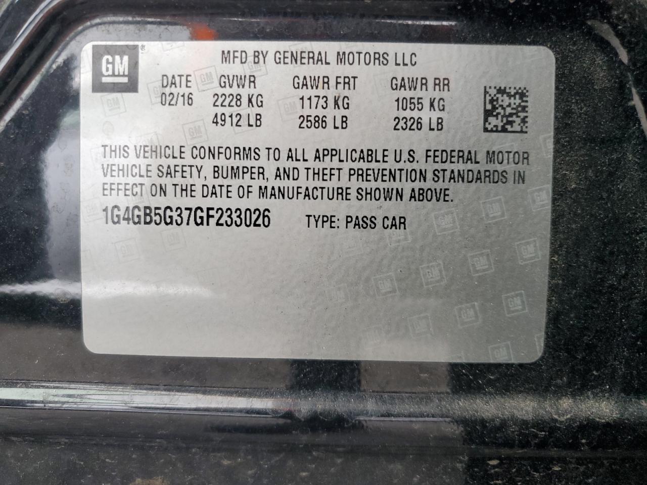 2016 Buick Lacrosse VIN: 1G4GB5G37GF233026 Lot: 62114474