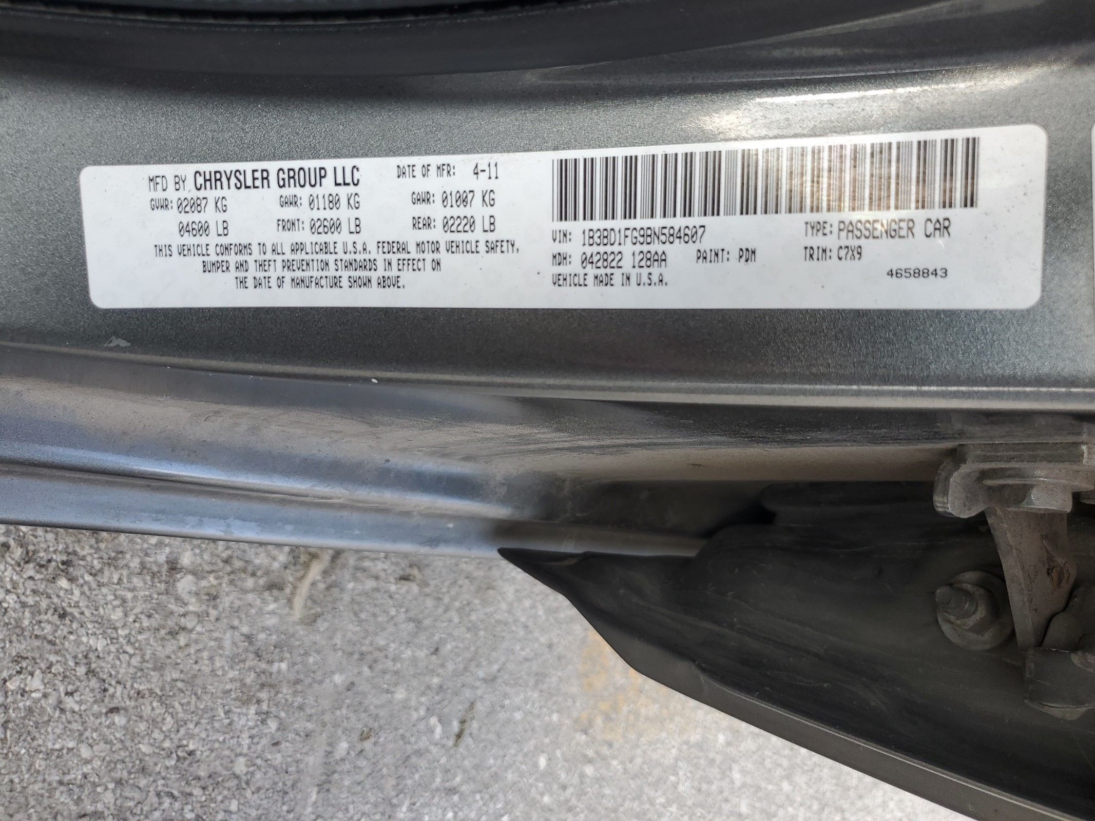 1B3BD1FG9BN584607 2011 Dodge Avenger Mainstreet