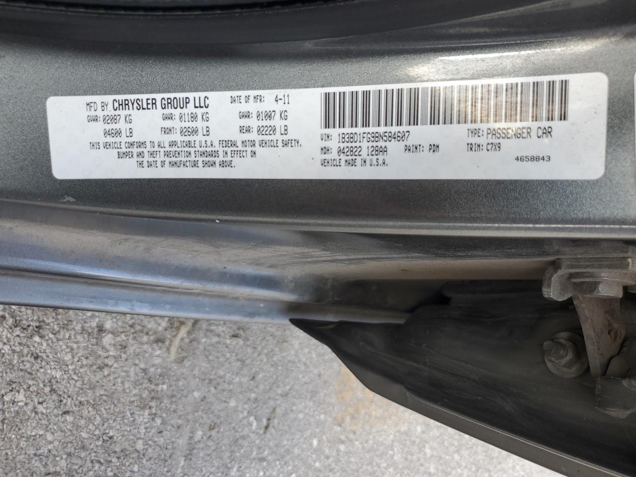 2011 Dodge Avenger Mainstreet VIN: 1B3BD1FG9BN584607 Lot: 65350614