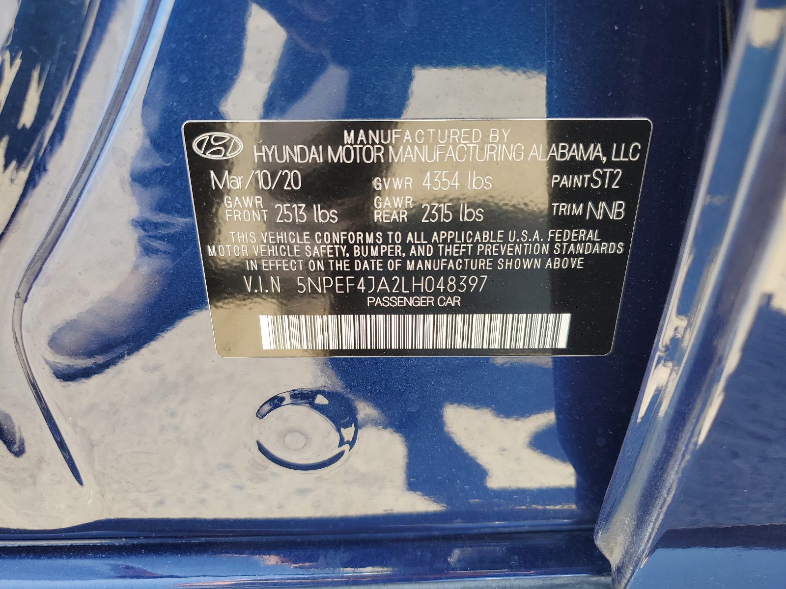 5NPEF4JA2LH048397 2020 Hyundai Sonata Sel