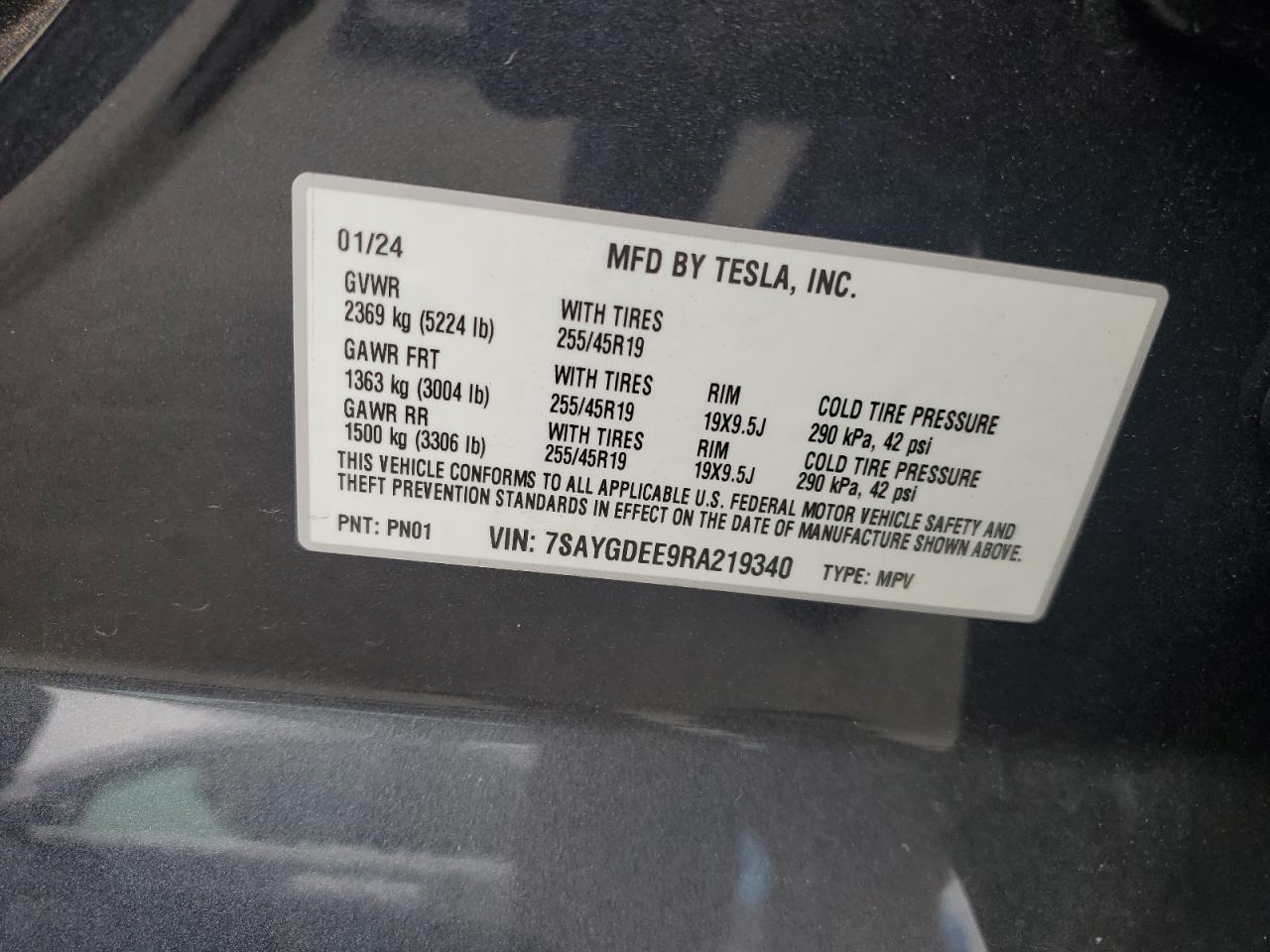 2024 Tesla Model Y VIN: 7SAYGDEE9RA219340 Lot: 61805574