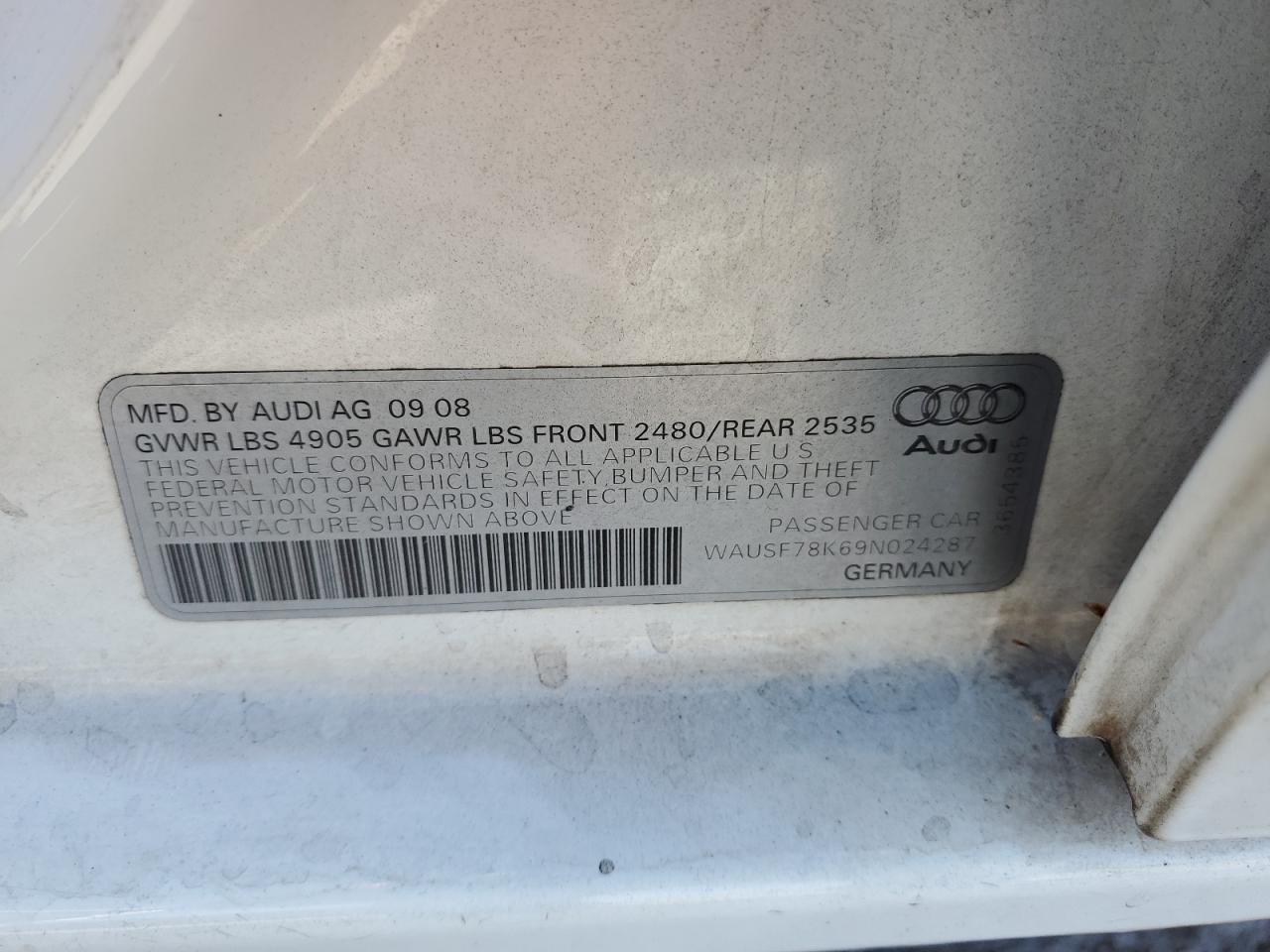 2009 Audi A4 2.0T Premium VIN: WAUSF78K69N024287 Lot: 64905894