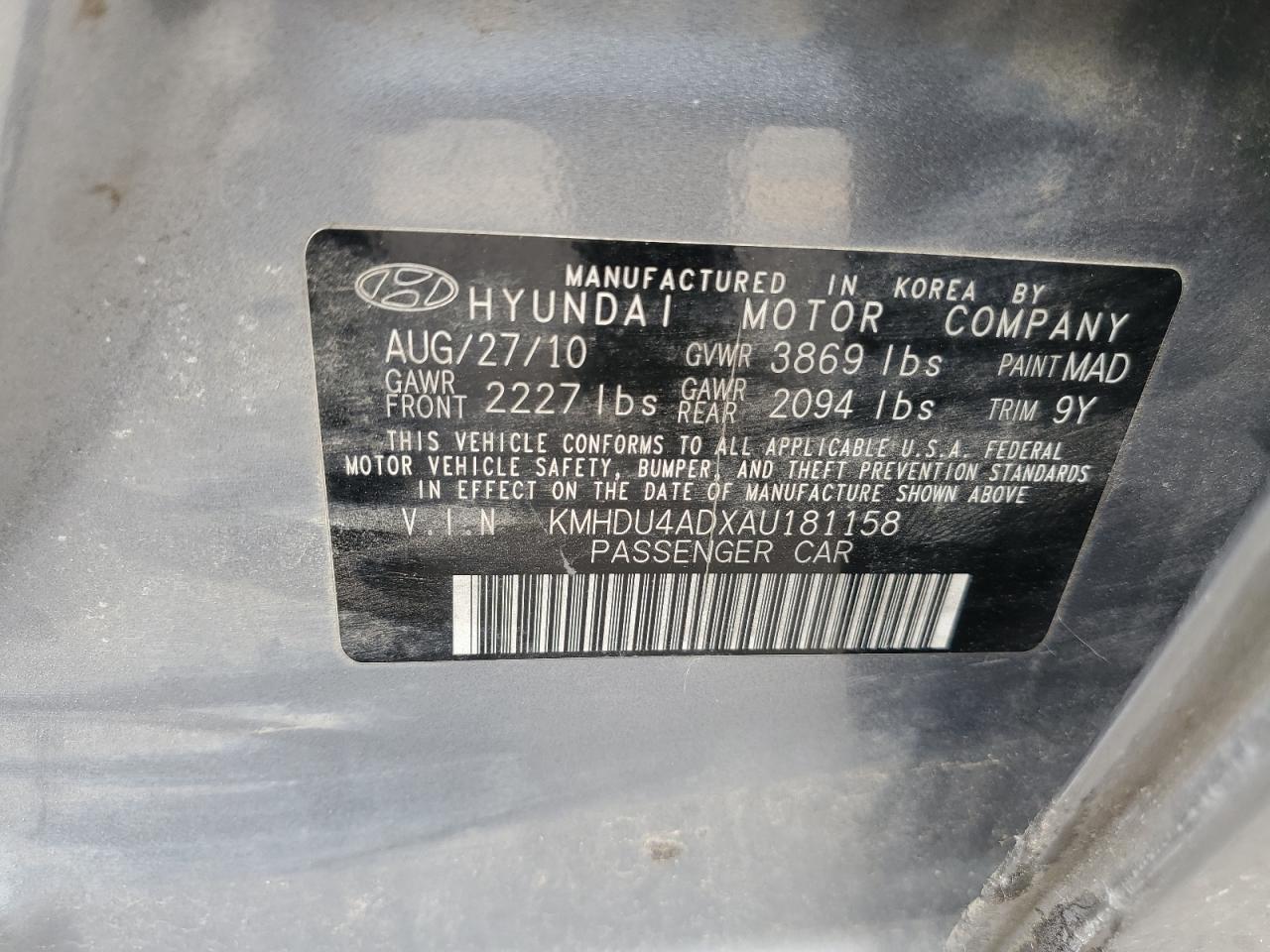 2010 Hyundai Elantra Blue VIN: KMHDU4ADXAU181158 Lot: 61427994