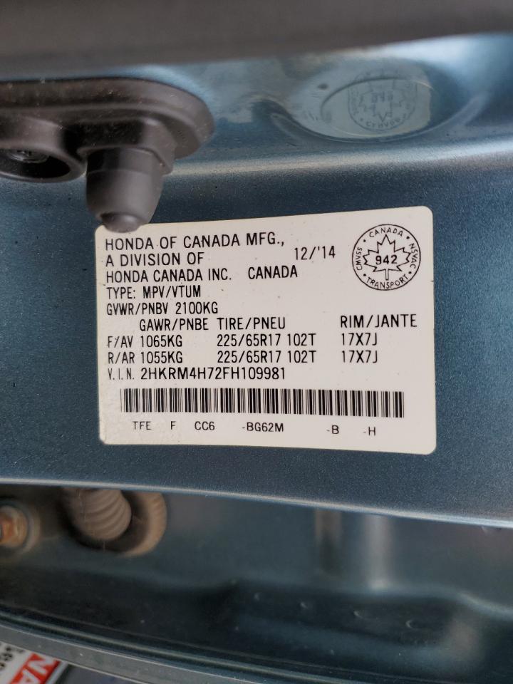 2015 Honda Cr-V Exl VIN: 2HKRM4H72FH109981 Lot: 63587554