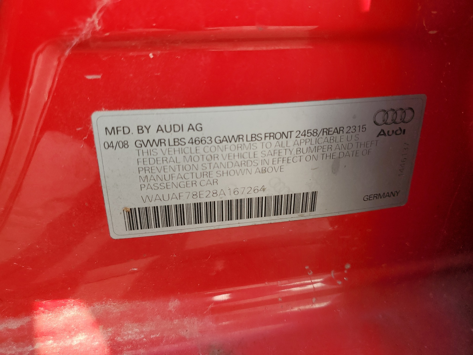 WAUAF78E28A167264 2008 Audi A4 2.0T