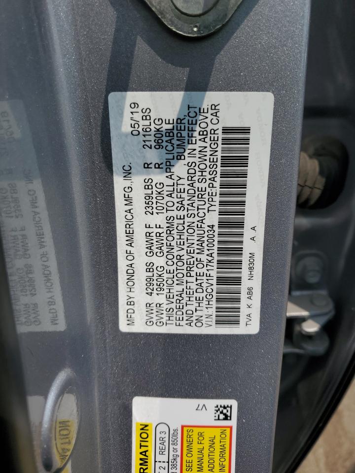 1HGCV1F17KA100034 2019 Honda Accord Lx