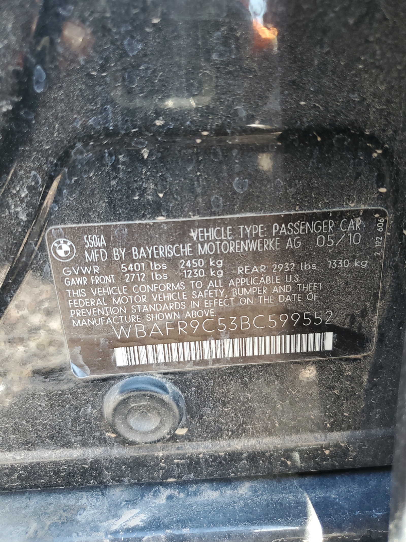 WBAFR9C53BC599552 2011 BMW 550 I