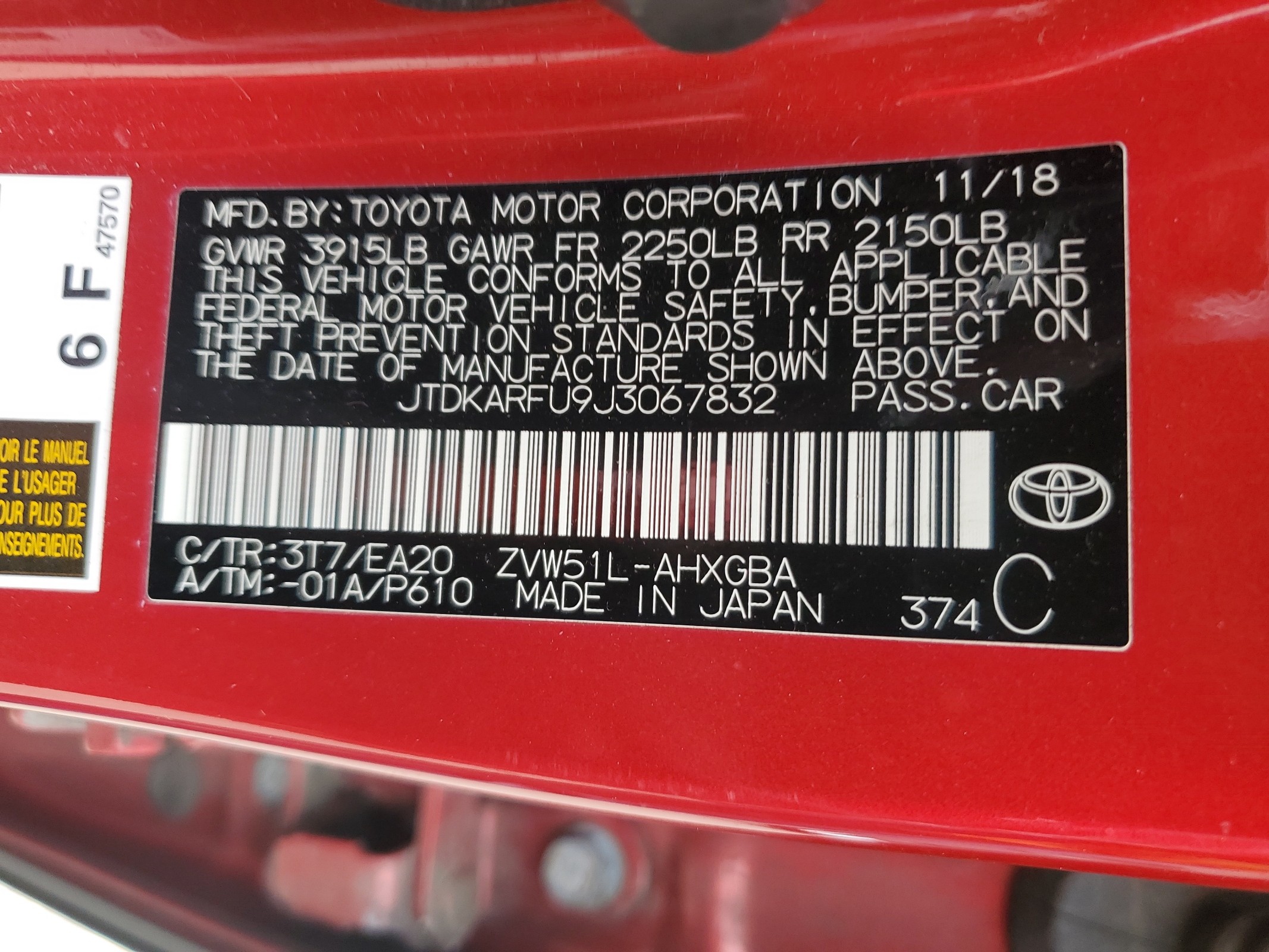 JTDKARFU9J3067832 2018 Toyota Prius
