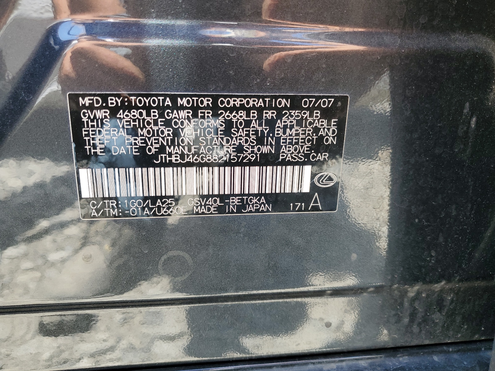 JTHBJ46G882157291 2008 Lexus Es 350