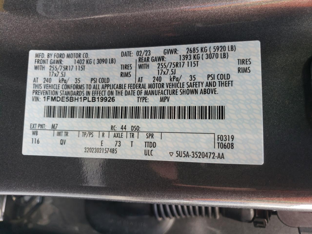 2023 Ford Bronco Base VIN: 1FMDE5BH1PLB19926 Lot: 63532694