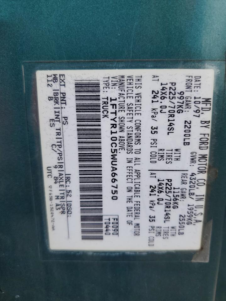 1998 Ford Ranger VIN: 1FTYR10C5WUA66750 Lot: 63192124