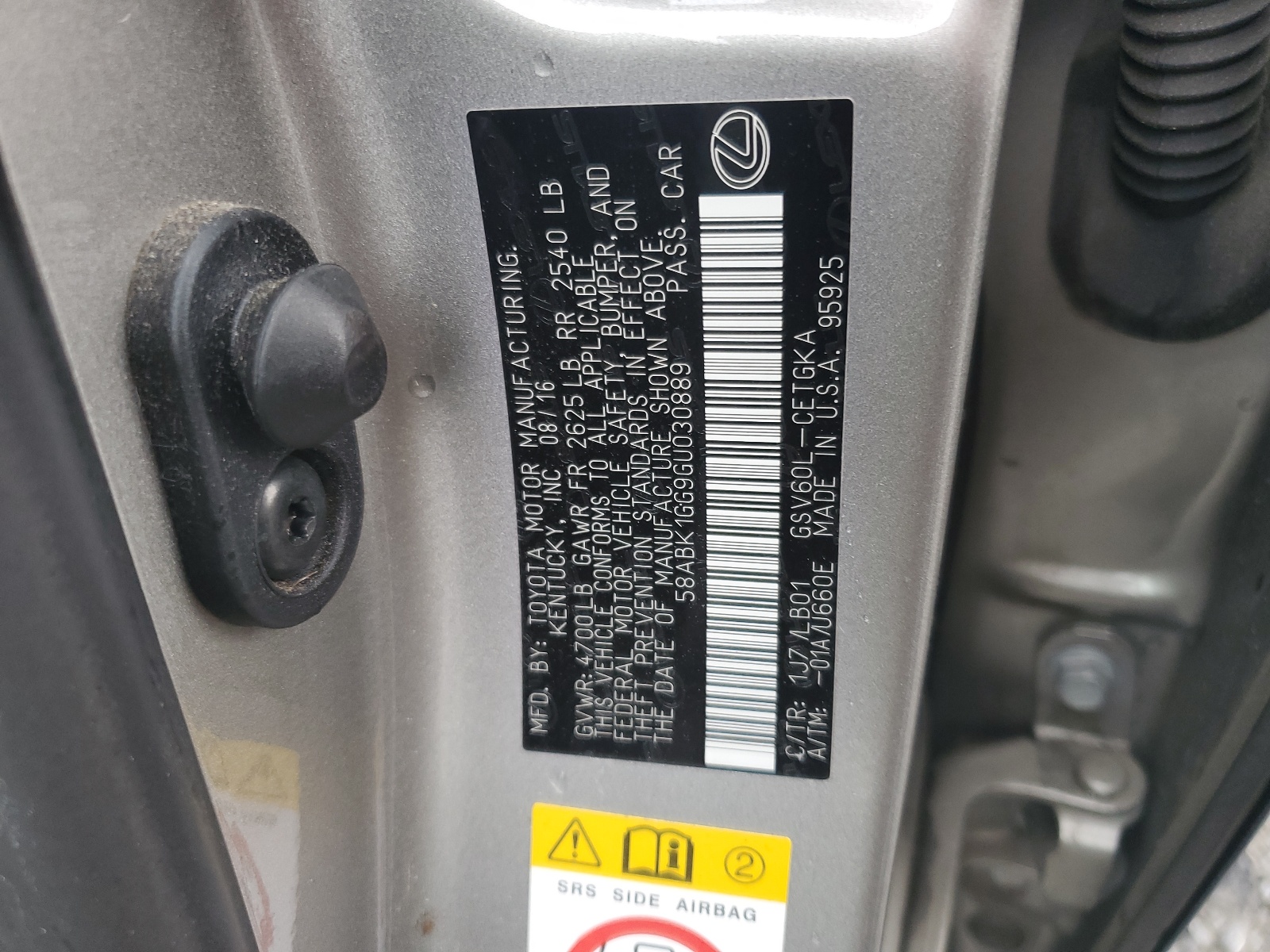 58ABK1GG9GU030889 2016 Lexus Es 350