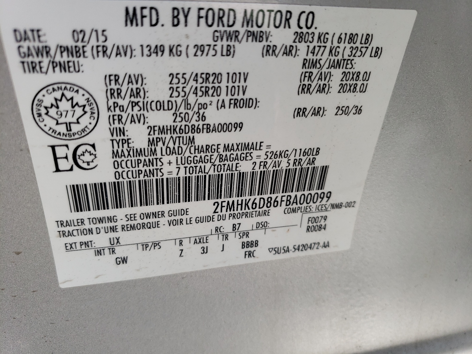 2FMHK6D86FBA00099 2015 Ford Flex Limited