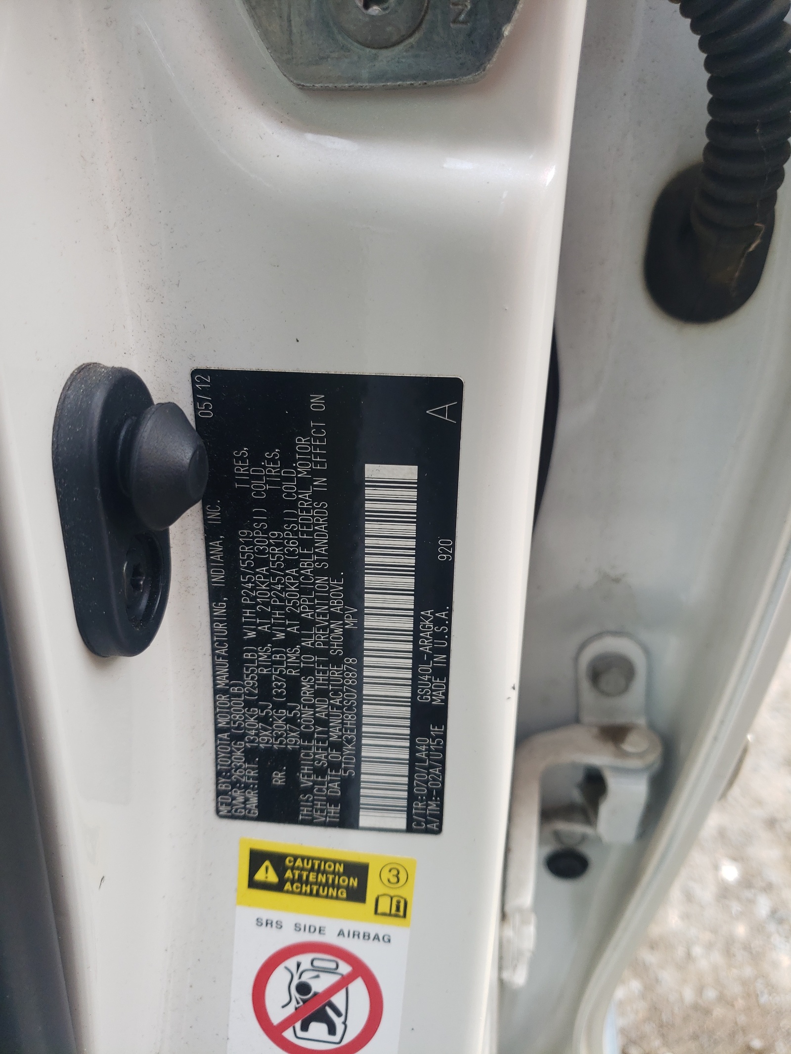 5TDYK3EH8CS078878 2012 Toyota Highlander Limited