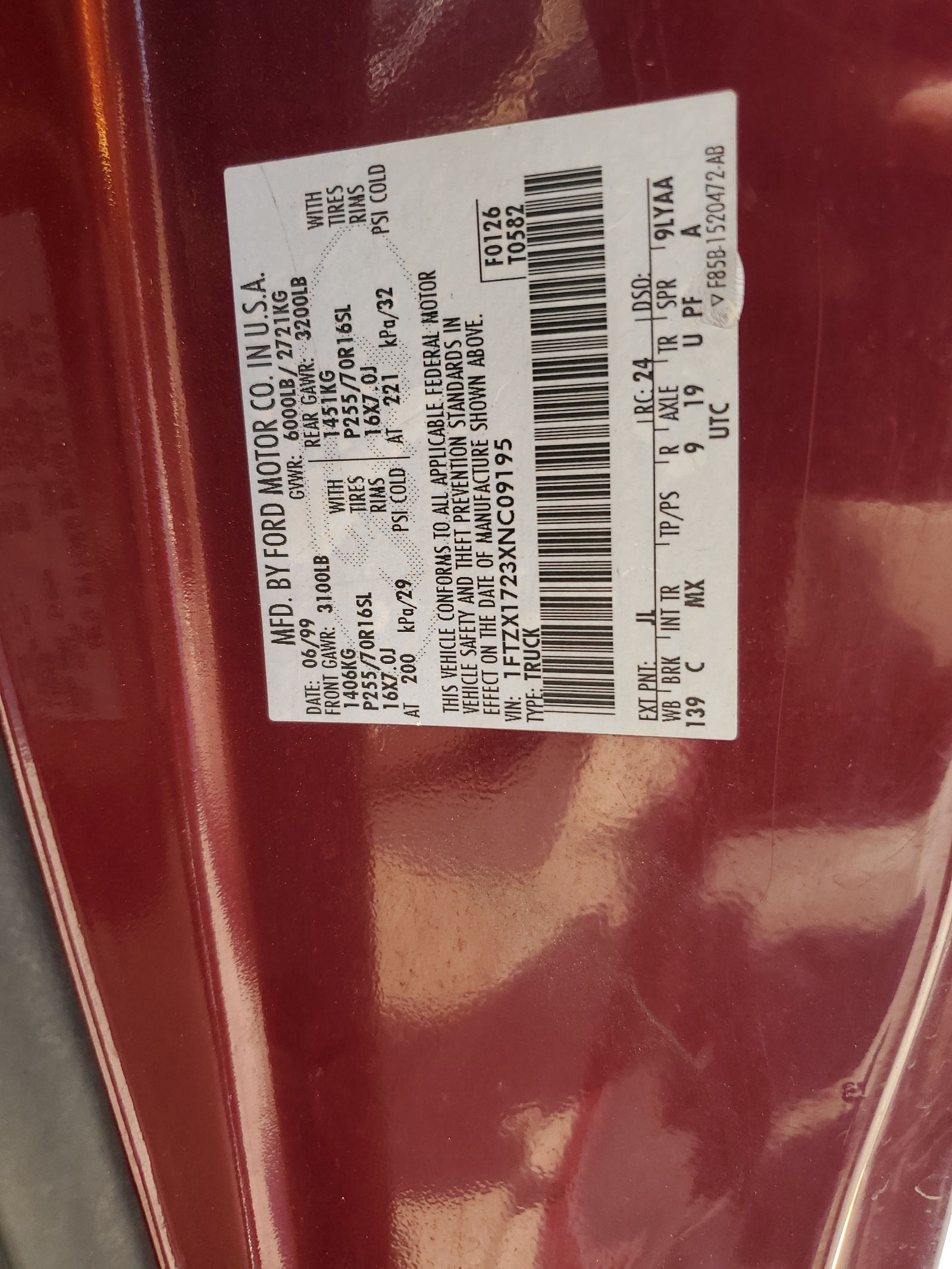 1FTZX1723XNC09195 1999 Ford F150