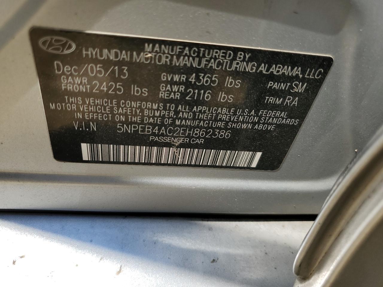 5NPEB4AC2EH862386 2014 Hyundai Sonata Gls