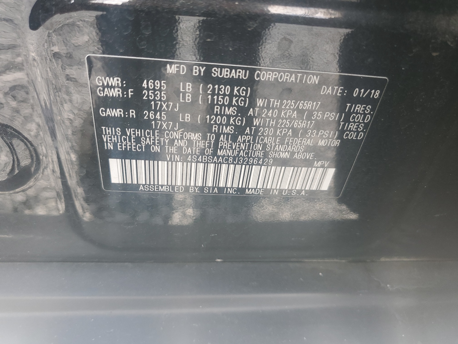 4S4BSAAC8J3296429 2018 Subaru Outback 2.5I