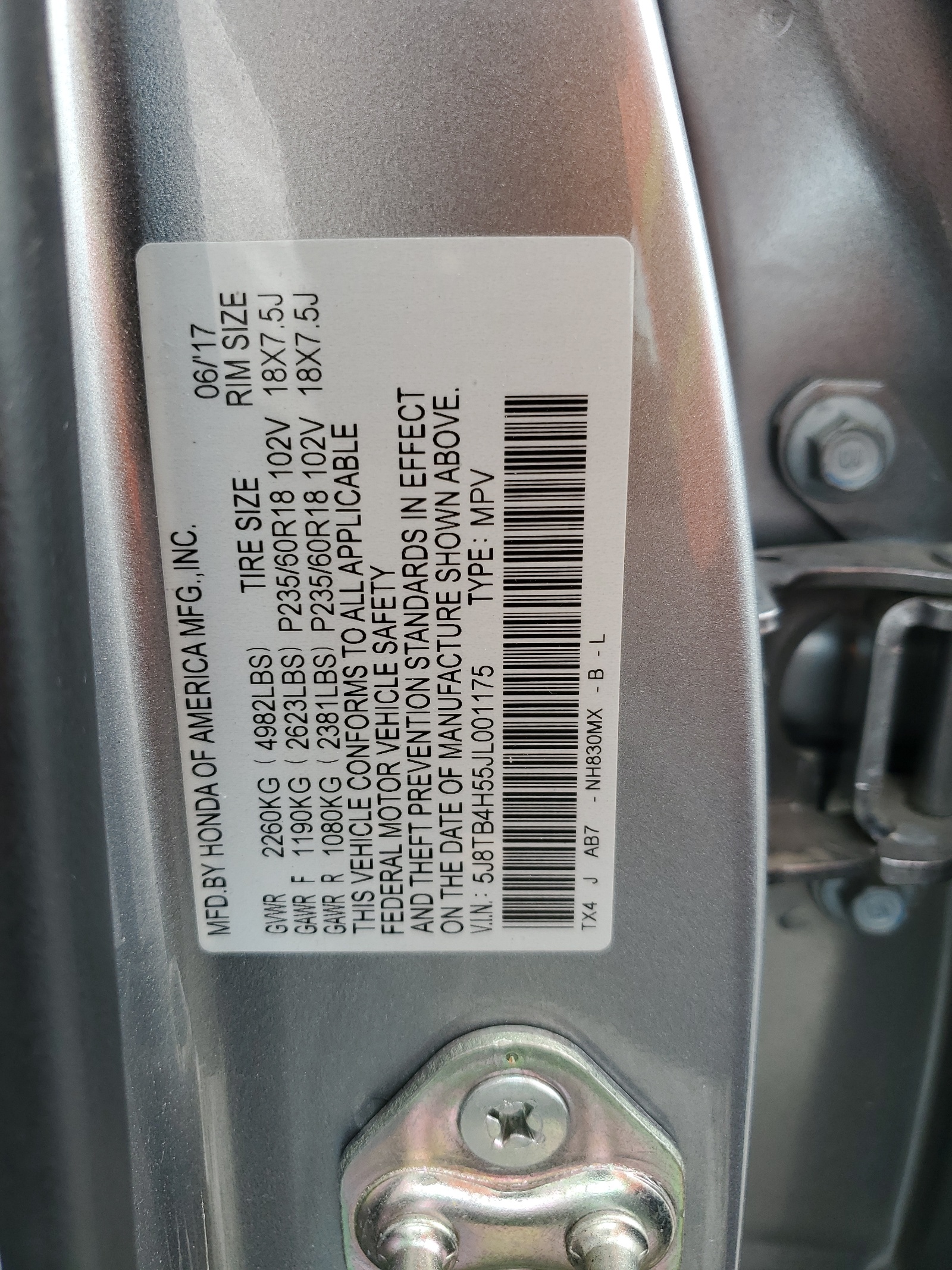 5J8TB4H55JL001175 2018 Acura Rdx Technology