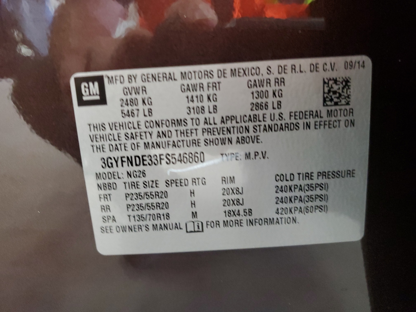 3GYFNDE33FS546860 2015 Cadillac Srx Premium Collection