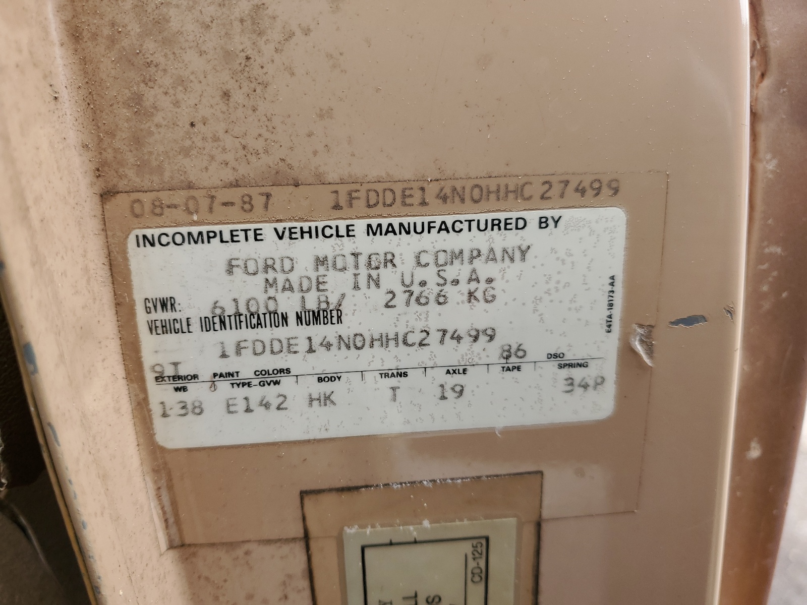 1FDDE14N0HHC27499 1987 Ford Econoline E150 Van