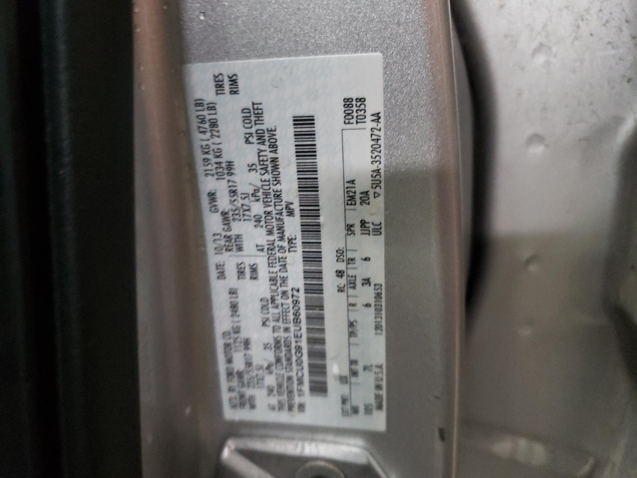 2014 Ford Escape Se VIN: 1FMCU0G91EUB60972 Lot: 63785274