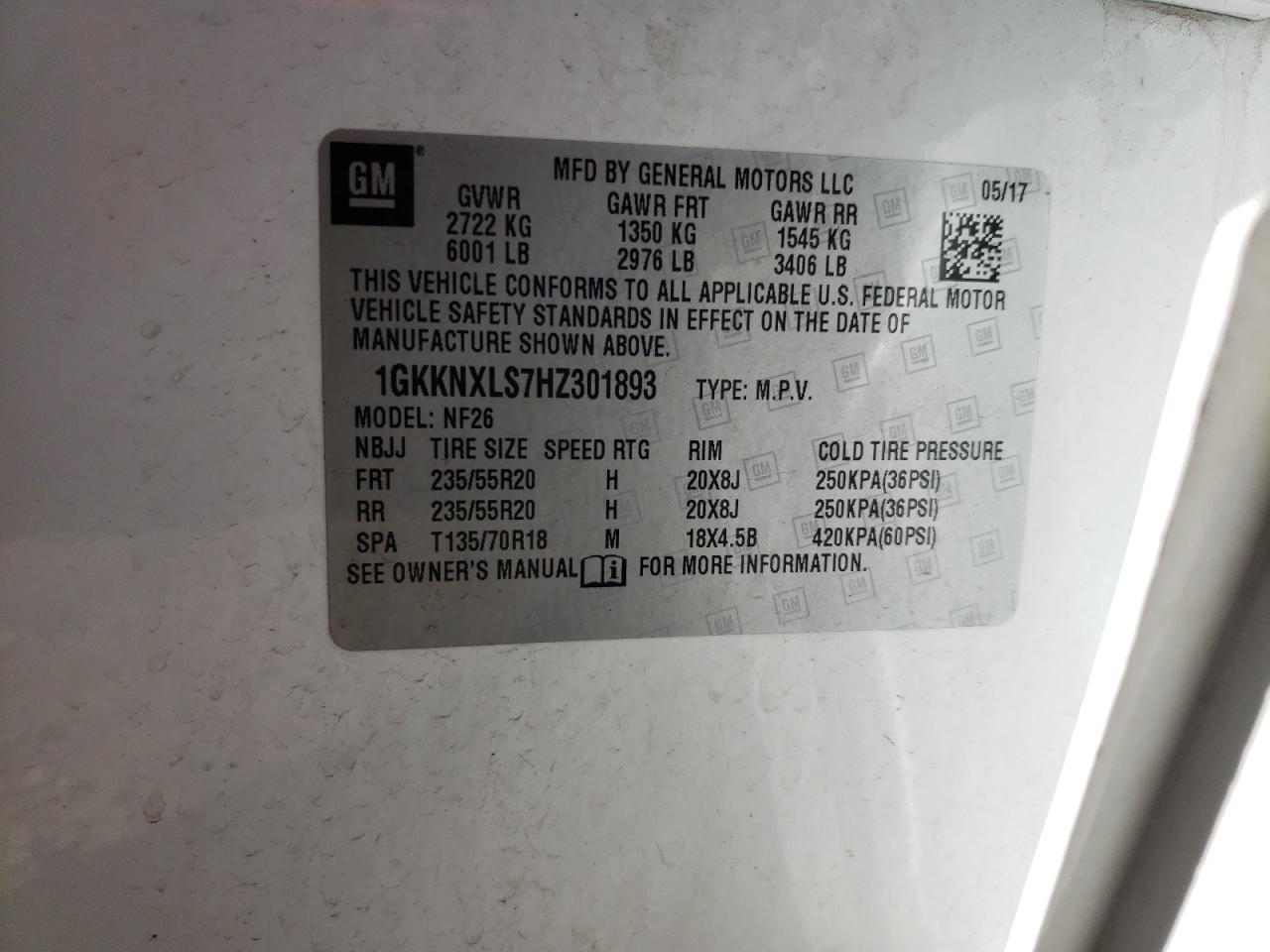 2017 GMC Acadia Denali VIN: 1GKKNXLS7HZ301893 Lot: 61873364