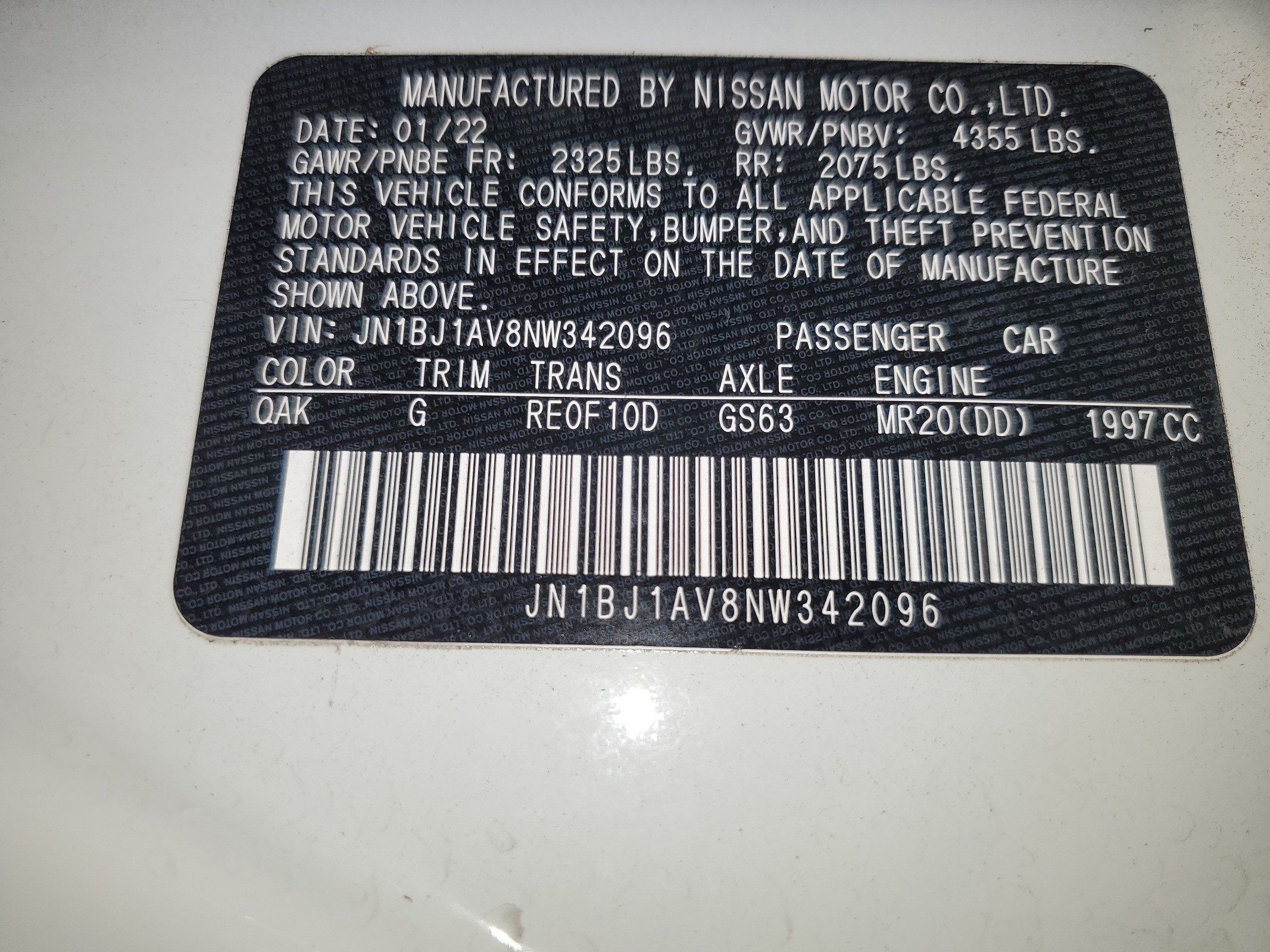 JN1BJ1AV8NW342096 2022 Nissan Rogue Sport S