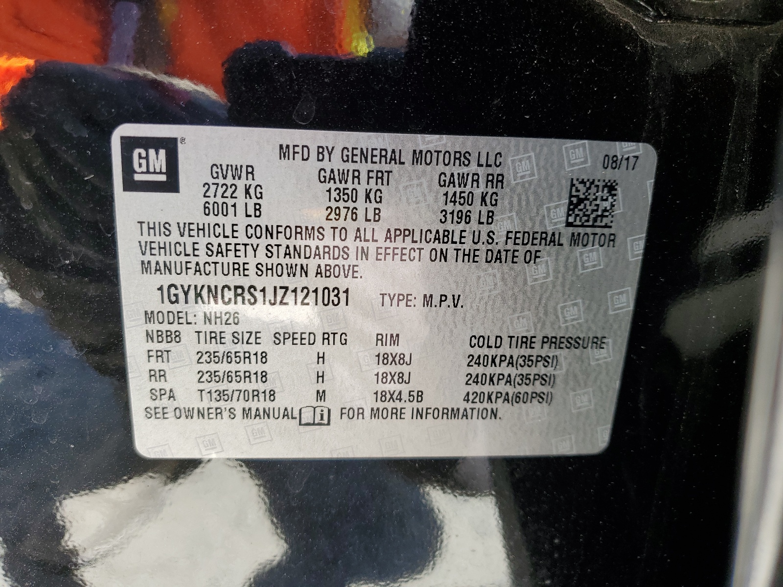 1GYKNCRS1JZ121031 2018 Cadillac Xt5 Luxury