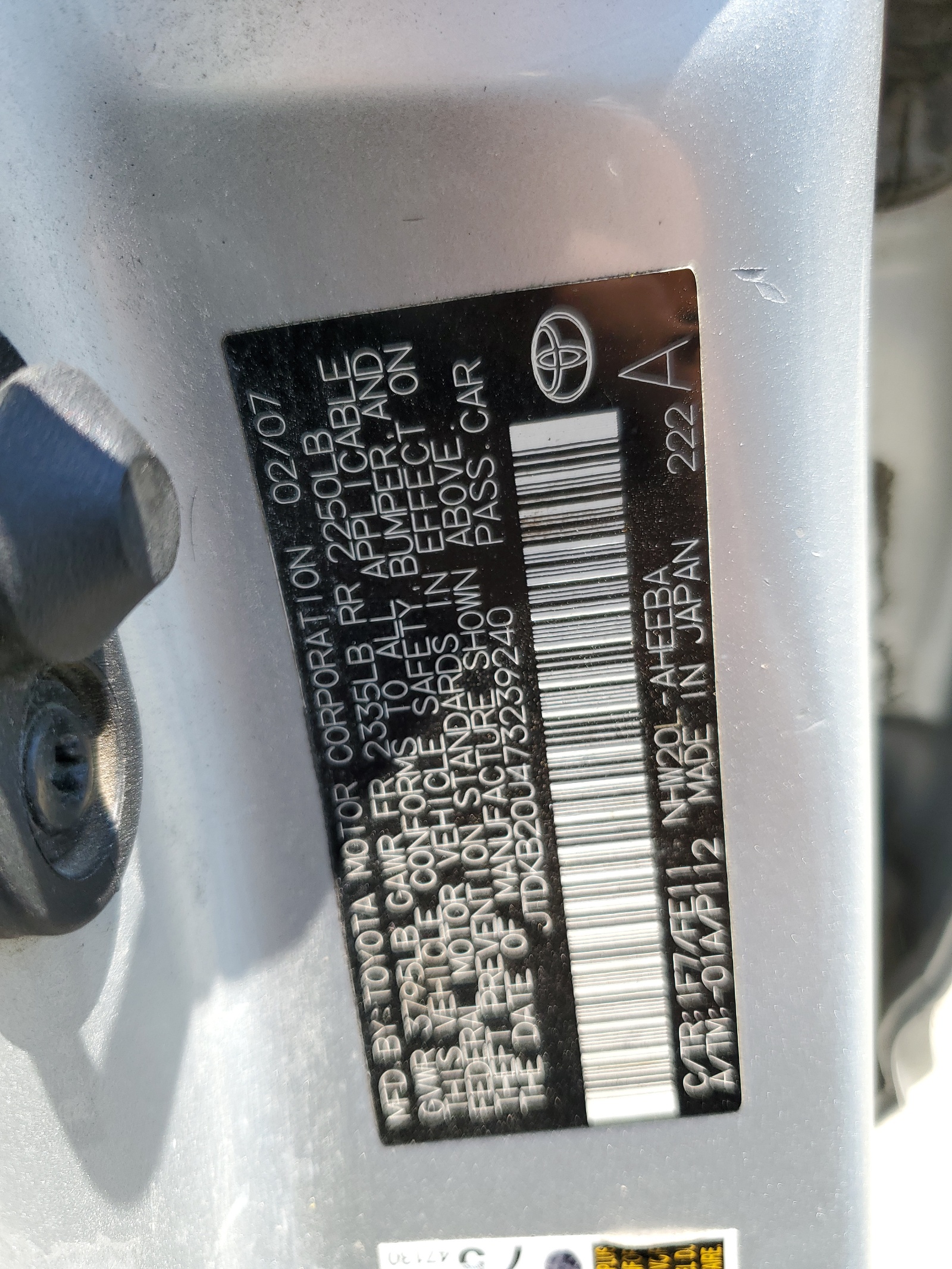 JTDKB20U473239240 2007 Toyota Prius