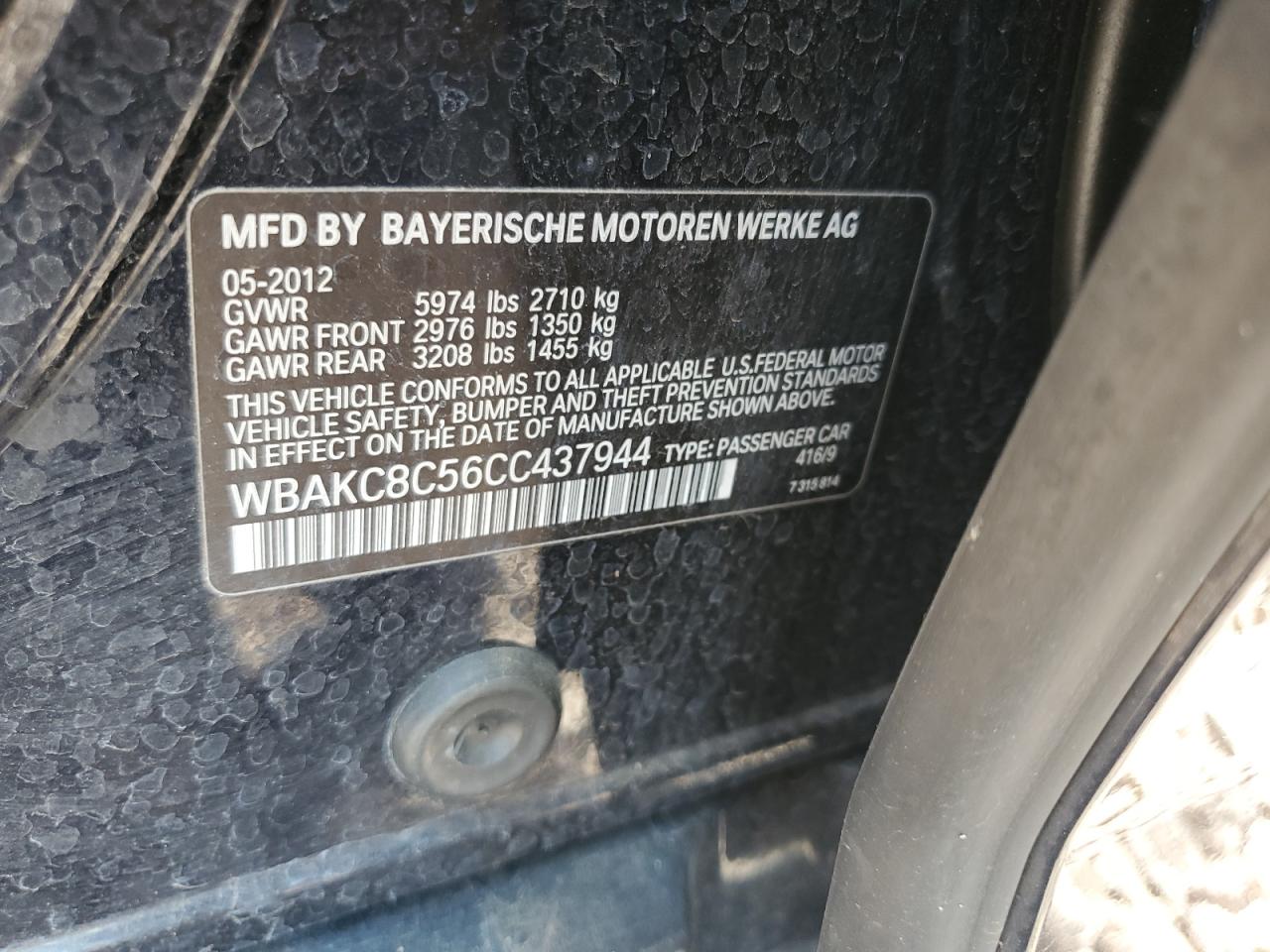 2012 BMW 750 Lxi VIN: WBAKC8C56CC437944 Lot: 62366574