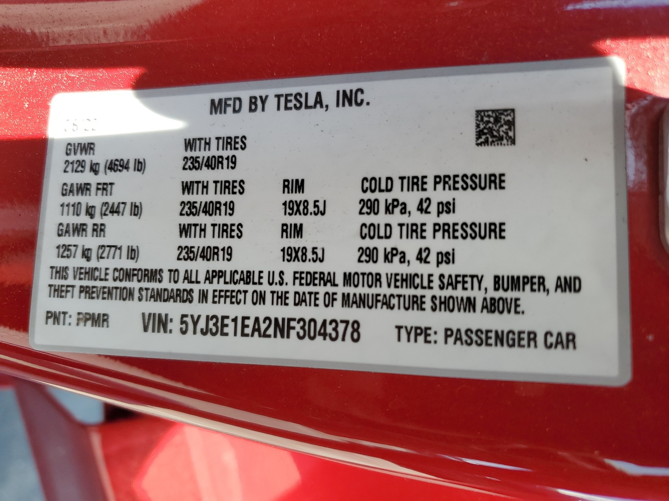 5YJ3E1EA2NF304378 2022 Tesla Model 3