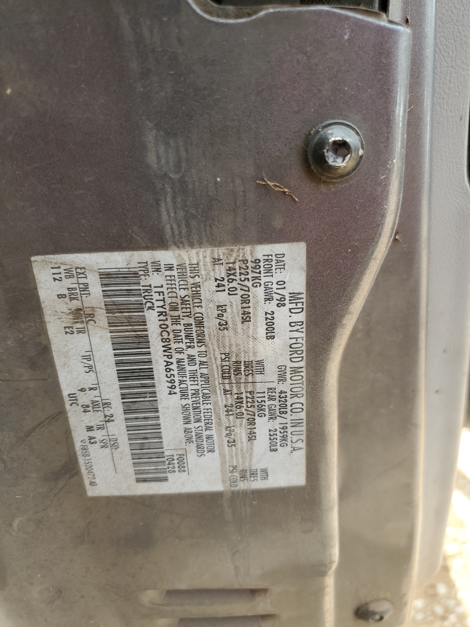 1FTYR10C8WPA65994 1998 Ford Ranger