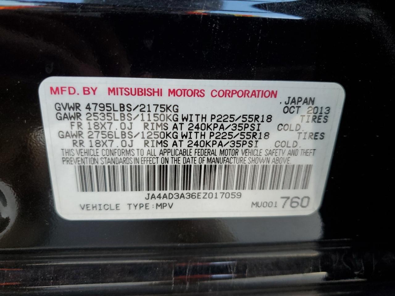 JA4AD3A36EZ017059 2014 Mitsubishi Outlander Se