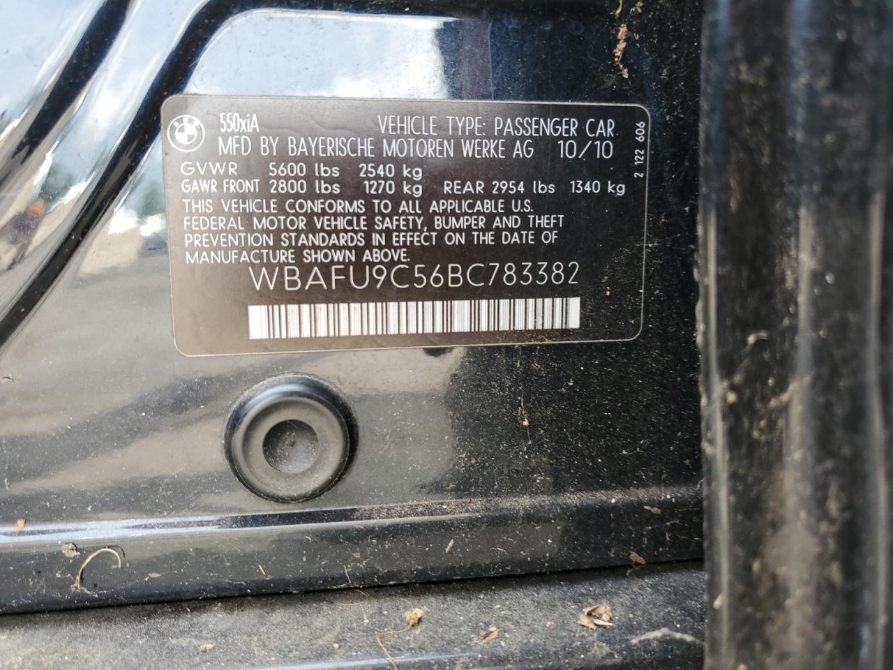 2011 BMW 550 Xi VIN: WBAFU9C56BC783382 Lot: 64184954