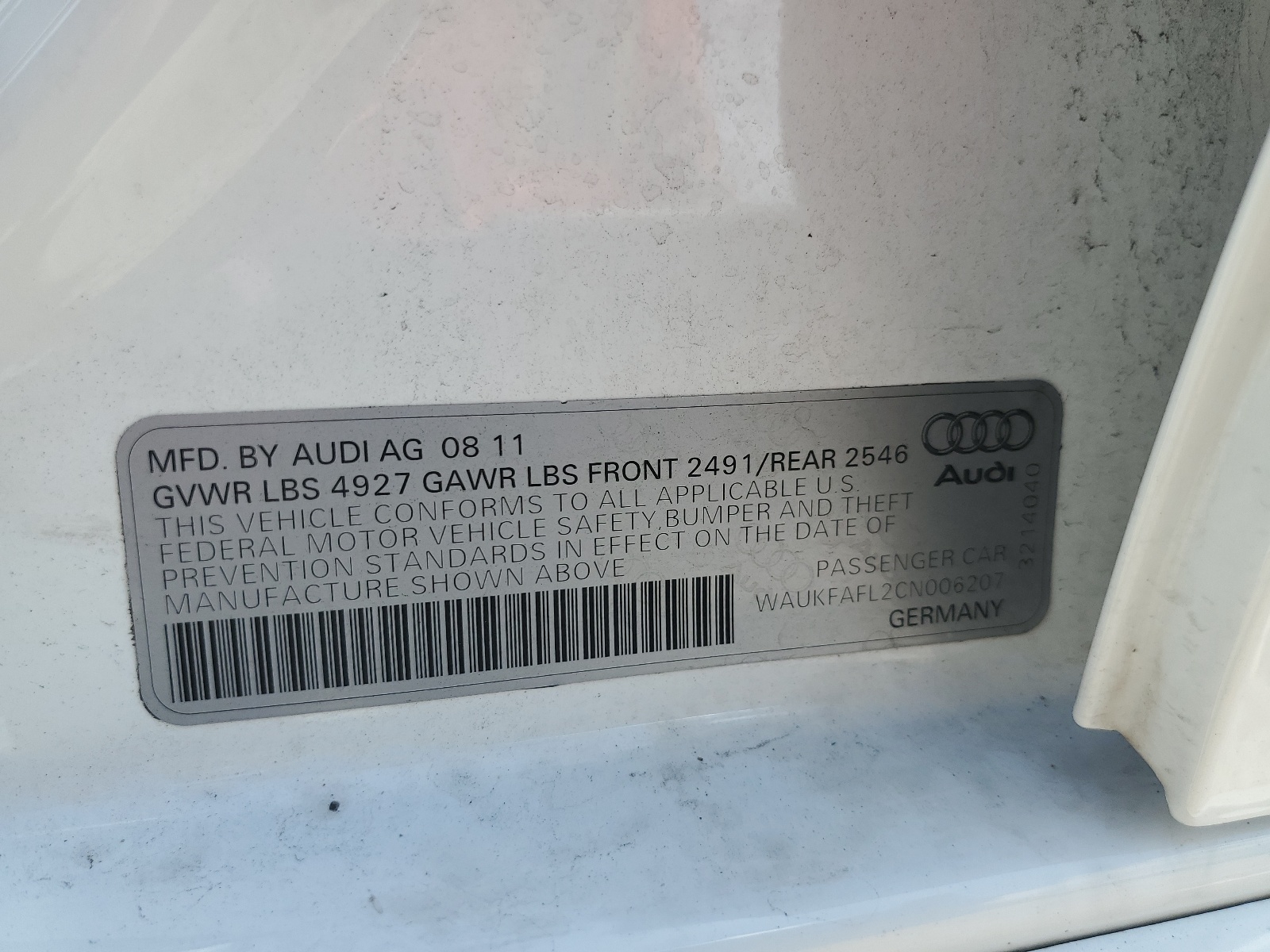 WAUKFAFL2CN006207 2012 Audi A4 Prestige