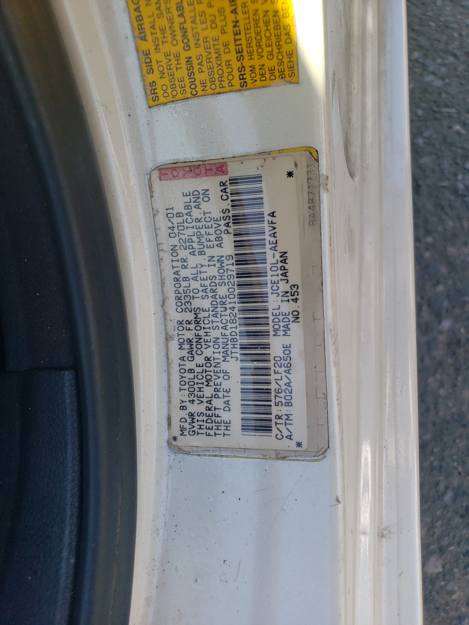 JTHBD182410029719 2001 Lexus Is 300