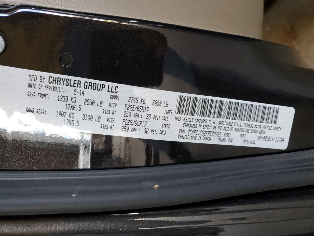 2015 Chrysler Town & Country Touring L VIN: 2C4RC1CG2FR539781 Lot: 63665674