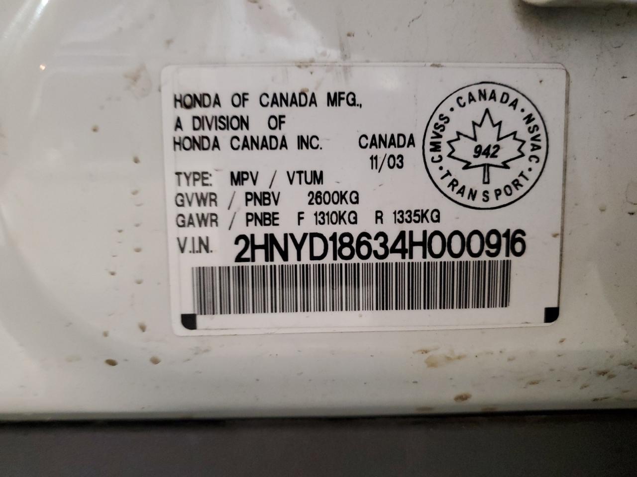 2004 Acura Mdx Touring VIN: 2HNYD18634H000916 Lot: 57310594