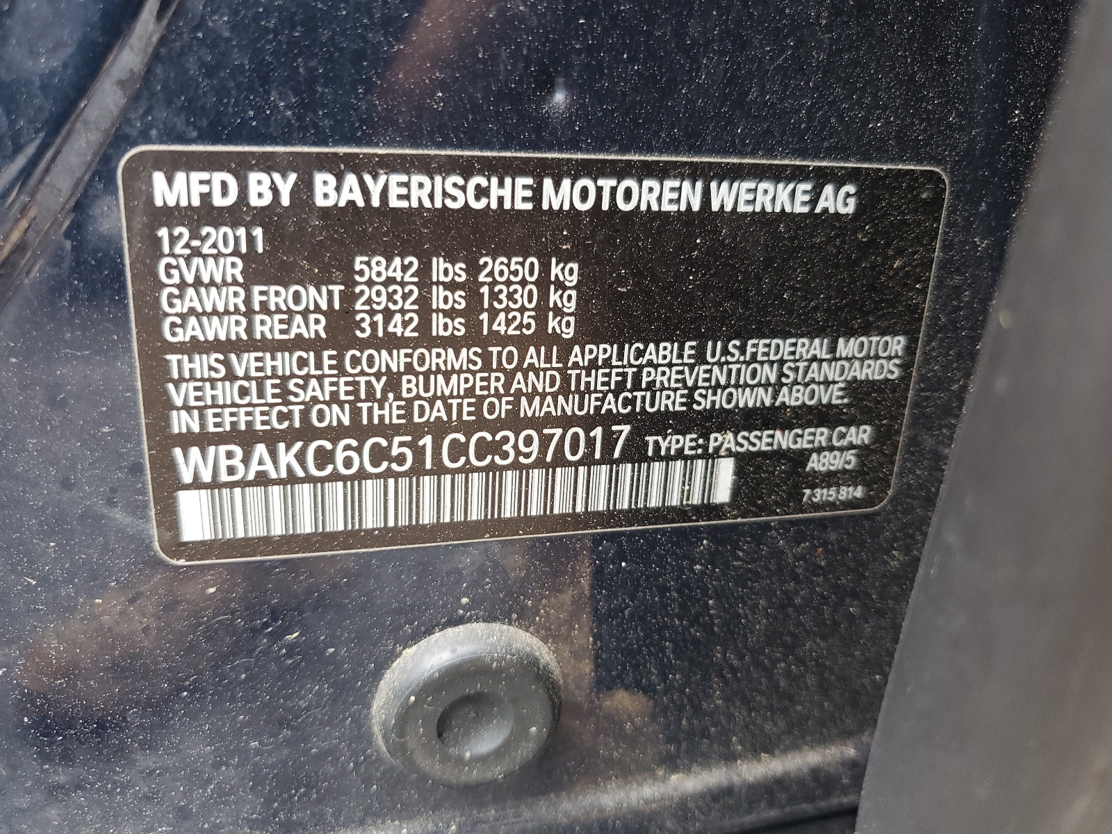 WBAKC6C51CC397017 2012 BMW 750 Xi