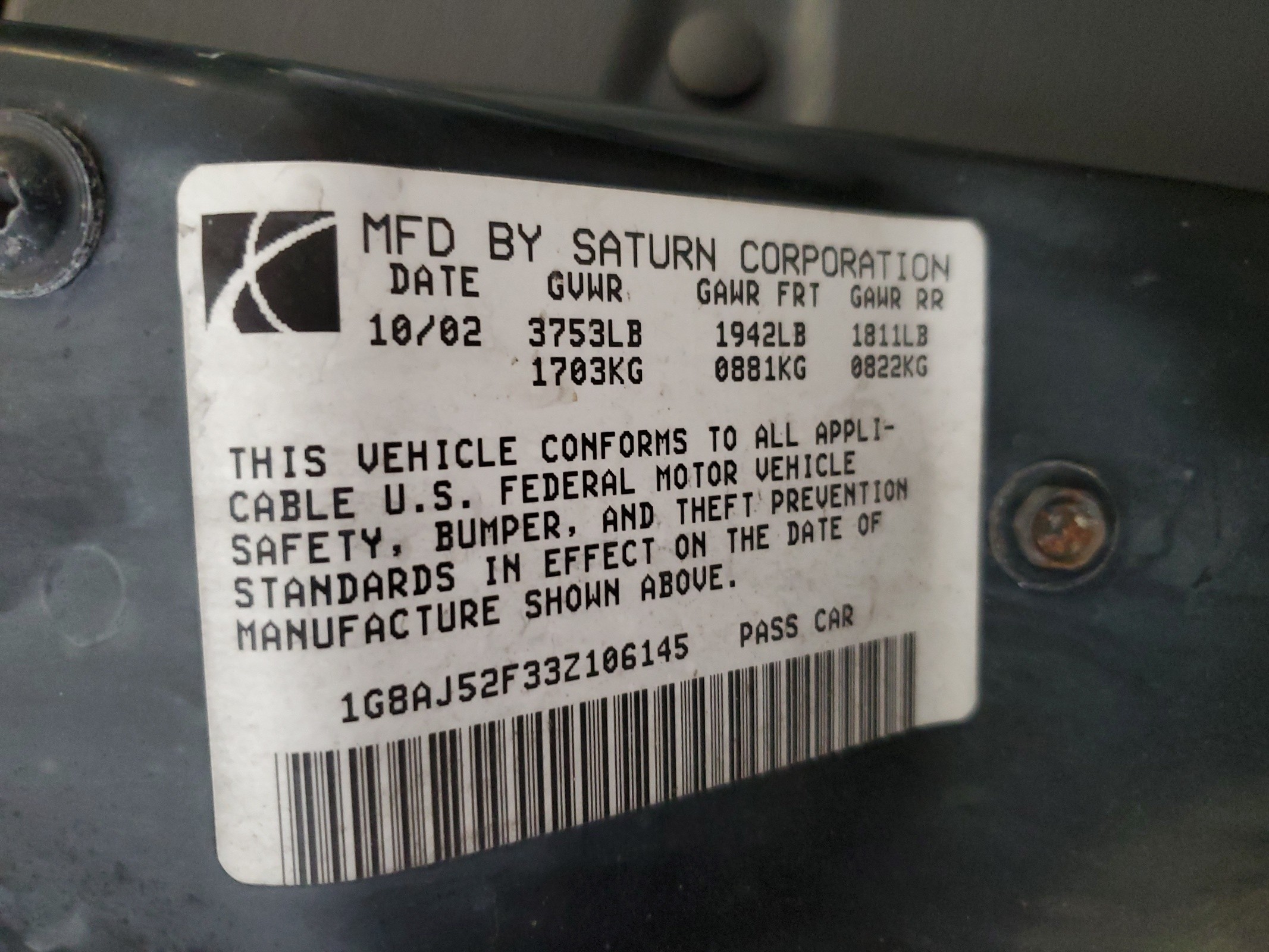 1G8AJ52F33Z106145 2003 Saturn Ion Level 2