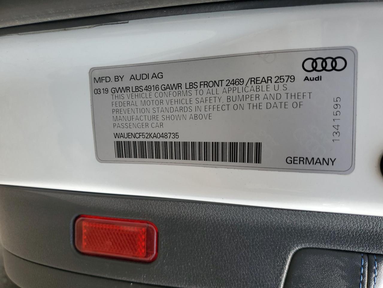 WAUENCF52KA048735 2019 Audi A5 Premium Plus S-Line