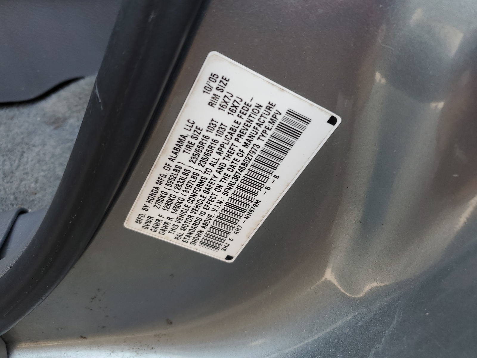 5FNRL38746B027973 2006 Honda Odyssey Exl