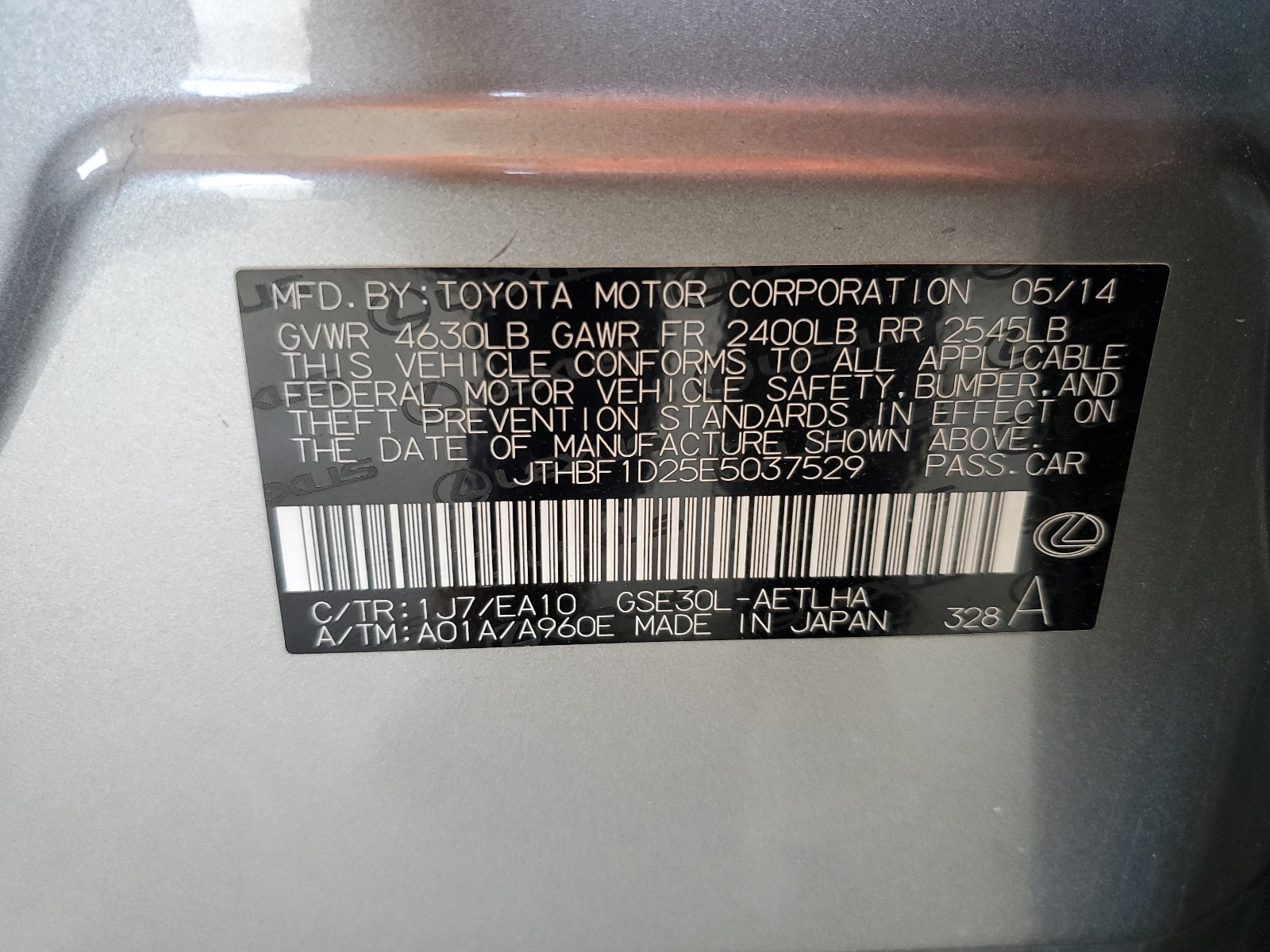 JTHBF1D25E5037529 2014 Lexus Is 250