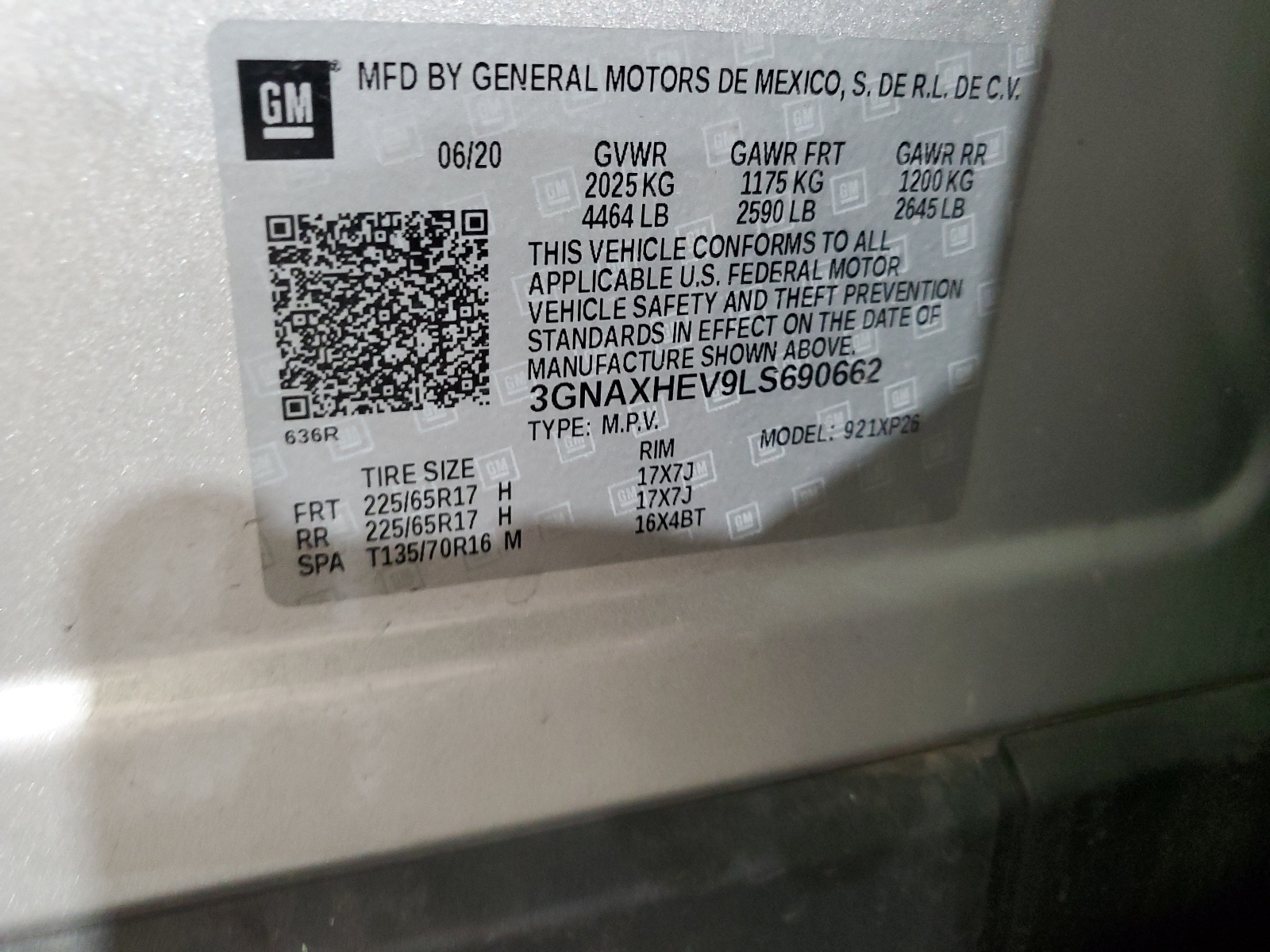 3GNAXHEV9LS690662 2020 Chevrolet Equinox Ls