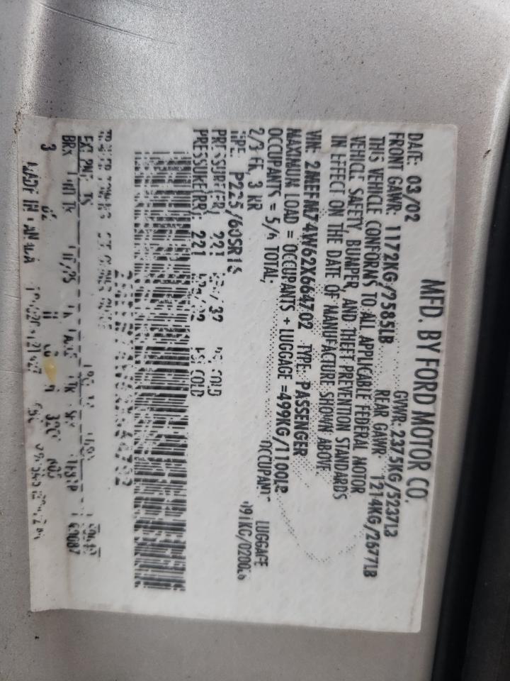 2002 Mercury Grand Marquis Gs VIN: 2MEFM74W62X664702 Lot: 62800844