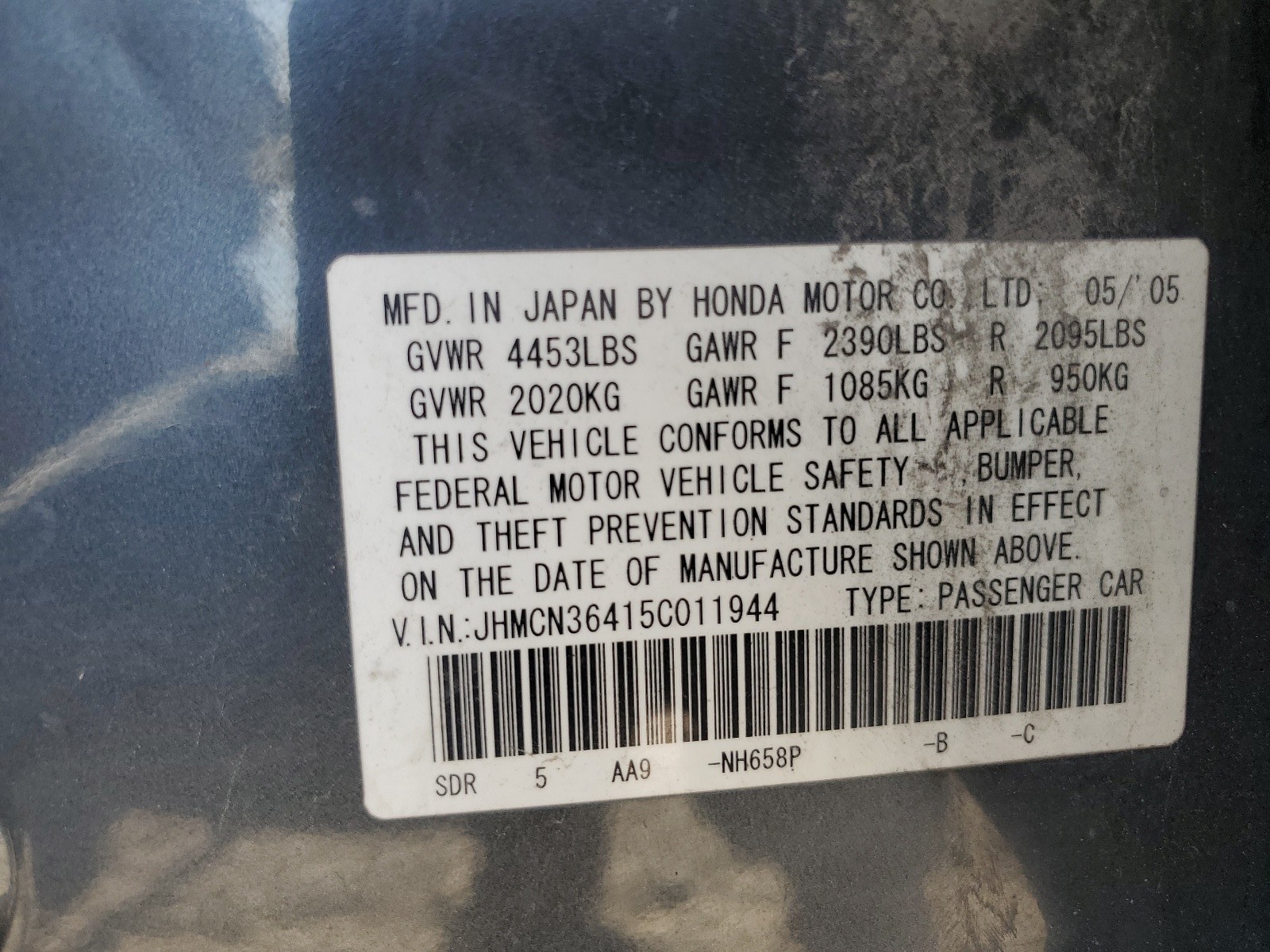 JHMCN36415C011944 2005 Honda Accord Hybrid