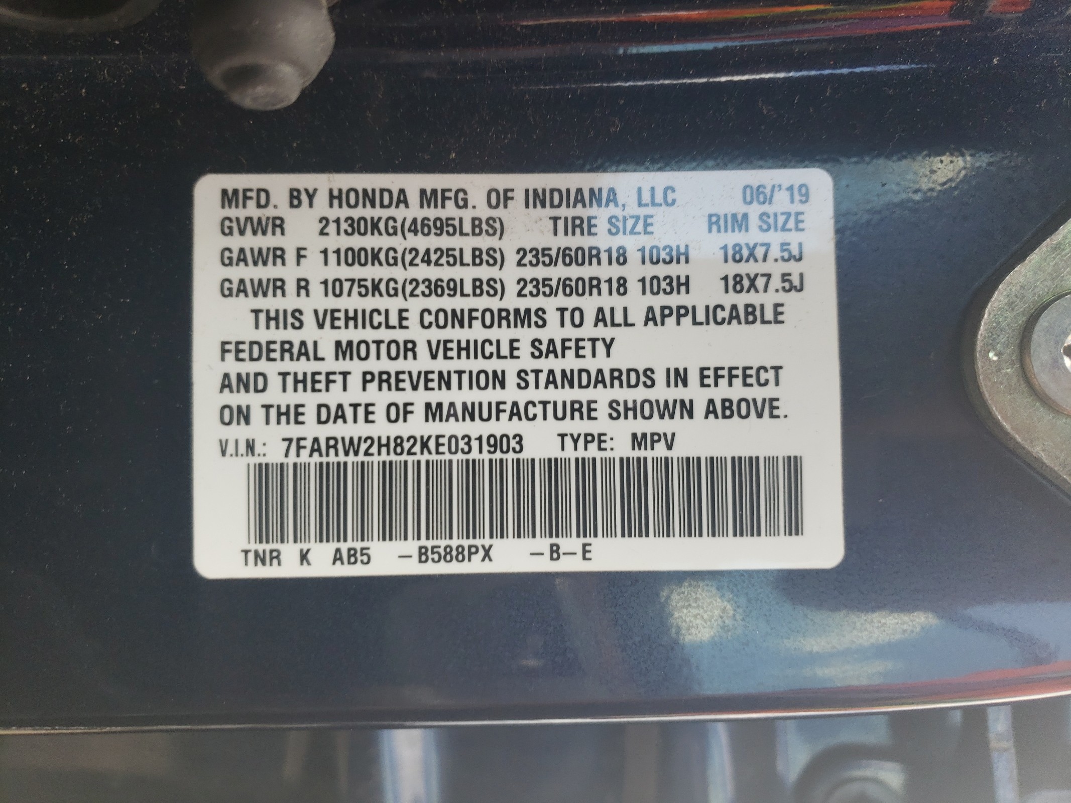 7FARW2H82KE031903 2019 Honda Cr-V Exl