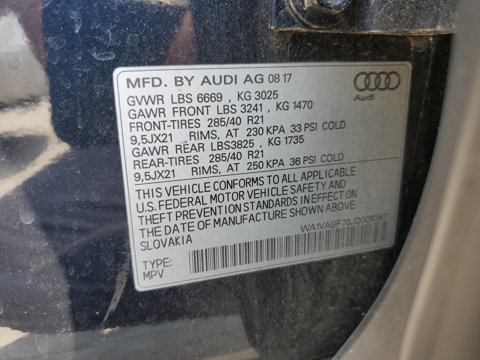 WA1VABF70JD009367 2018 Audi Q7 Prestige