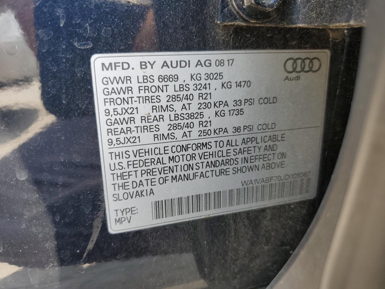 2018 Audi Q7 Prestige VIN: WA1VABF70JD009367 Lot: 63200304