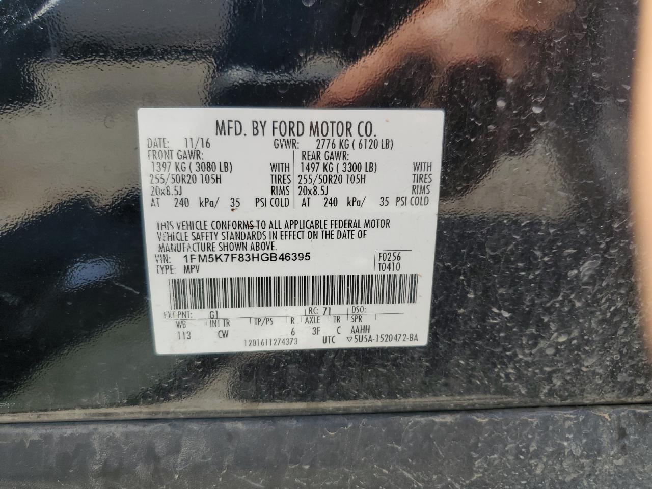 1FM5K7F83HGB46395 2017 Ford Explorer Limited